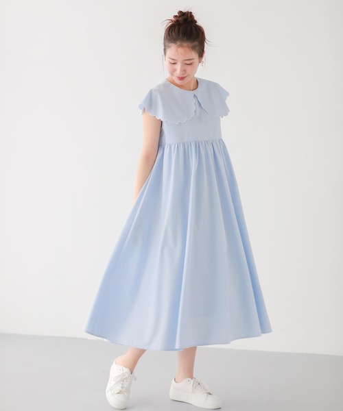 Fit more（フィットモア） ワンピース バイカラースカラップ襟