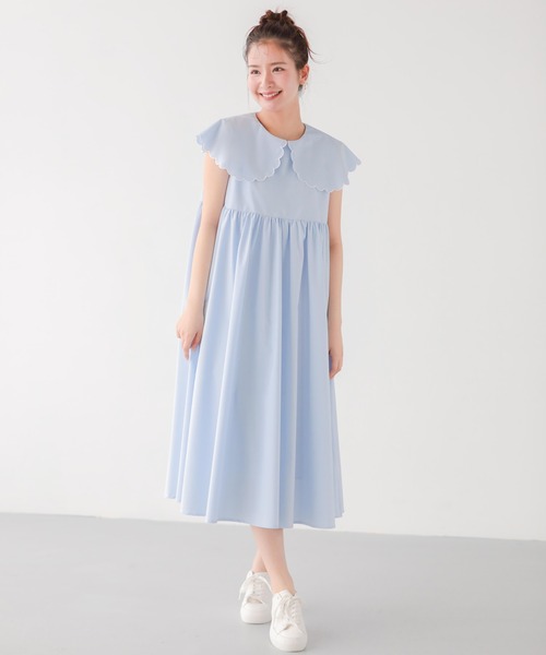 Fit more（フィットモア） ワンピース バイカラースカラップ襟