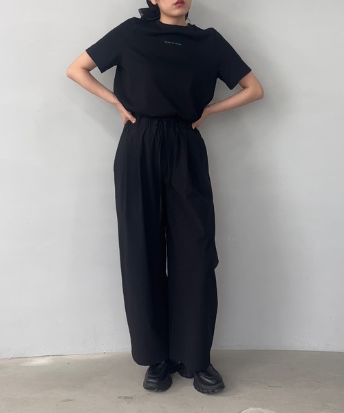 ワイドパンツ スラックス パンツ ツータック ワイドナイロンパンツ