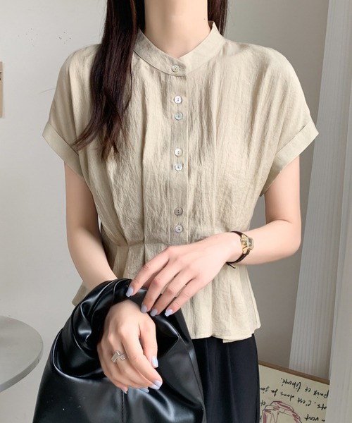 ABITOKYO ブラウス シャツ フロントタック貝ボタンシャツ