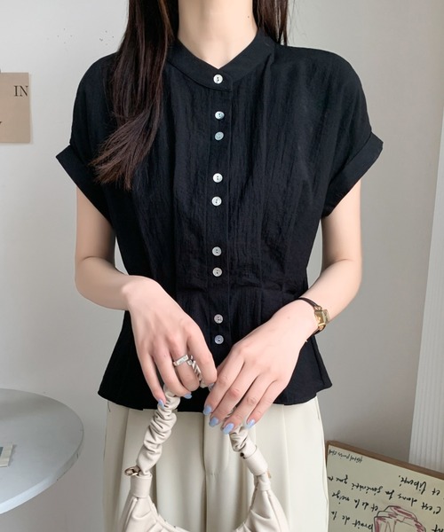 ABITOKYO ブラウス シャツ フロントタック貝ボタンシャツ