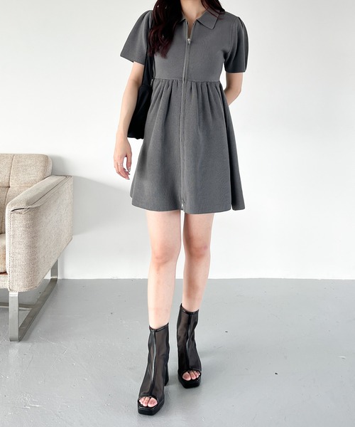 【軽量でチャーミング♡】Aラインミニワンピース Heather ワンピース ZIPペプラムミニワンピース 126746