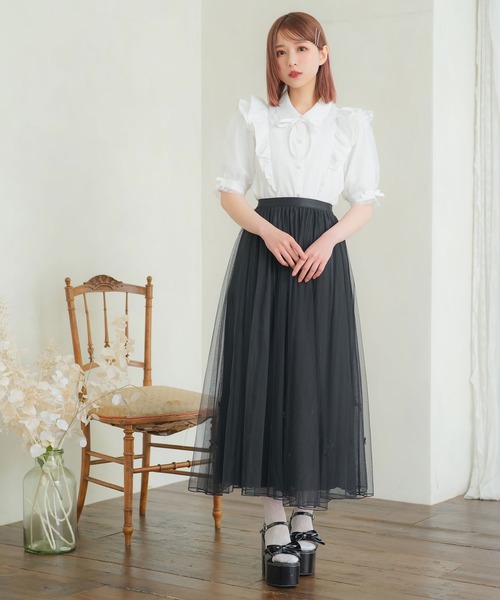 ブラウス シャツ オーガンジーパフ袖ガーリーブラウス レディース DearMyLoveRose ブラウス シャツ オーガンジーパフ袖ガーリー