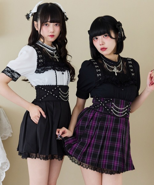 DearMyLove スカート チェーンクロスレースフリルスカート