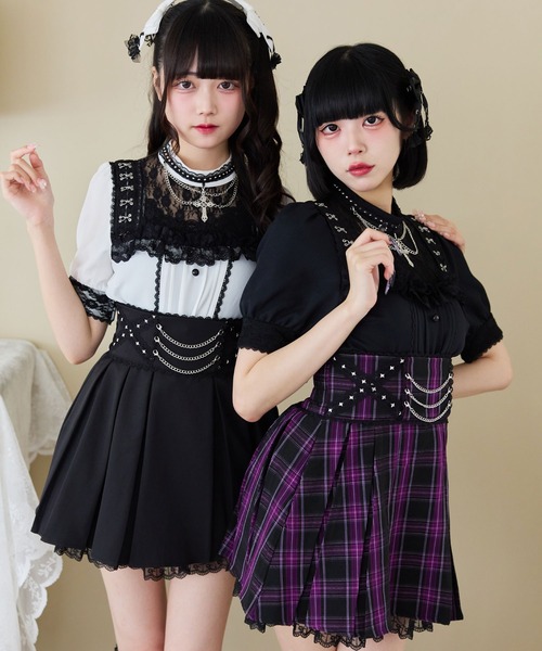 DearMyLove スカート チェーンクロスレースフリルスカート