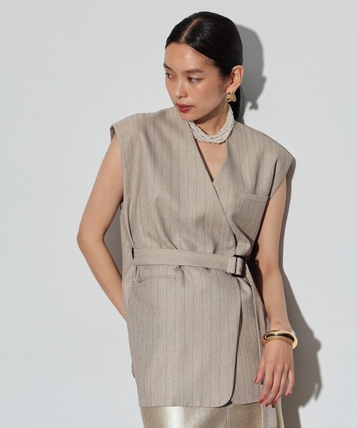 ベスト ジレ ノーカラーボックスジレ レディース