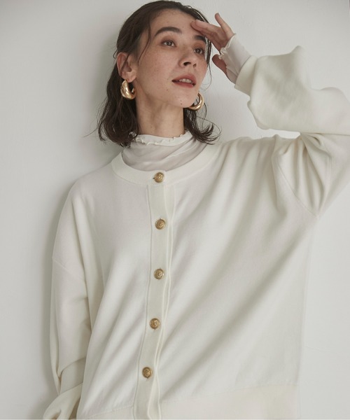 ANGIE カーディガン 金ボタン / ゴールドボタン クルーネック