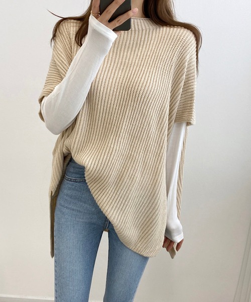 【極美品】 スタニングルアー リバーポンチョ 0サイズ ニットベスト ベージュ Doula Doula（ドゥーラドゥーラ） ベスト ジレ サイドスリットポンチョ