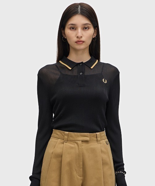 FRED PERRY ニットポロシャツ　レディース FRED PERRY ポロシャツ ポロ Ribbed Knitted Shirt／リブニット