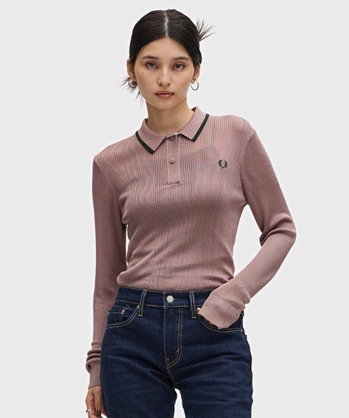 FRED PERRY ニットポロシャツ　レディース FRED PERRY ポロシャツ ポロ Ribbed Knitted Shirt／リブニット