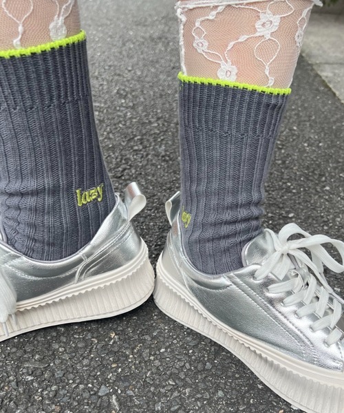 靴下 蛍光ネオン配色ソックス「洗濯機で洗える」 レディース