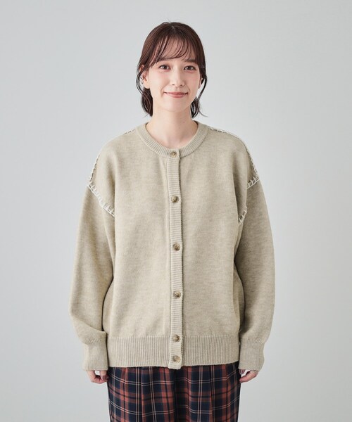 【SHOOLARUE】シューラルー カーディガン ニットカーディガン S ベージュ SHOO・LA・RUE カーディガン 「S-LL」配色ステッチ ふんわり