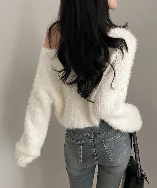【ホワイト】シャギーVネックニット COMME CA ISM｜【ウォッシャブル】シャギー Vネックニット | Rakuten
