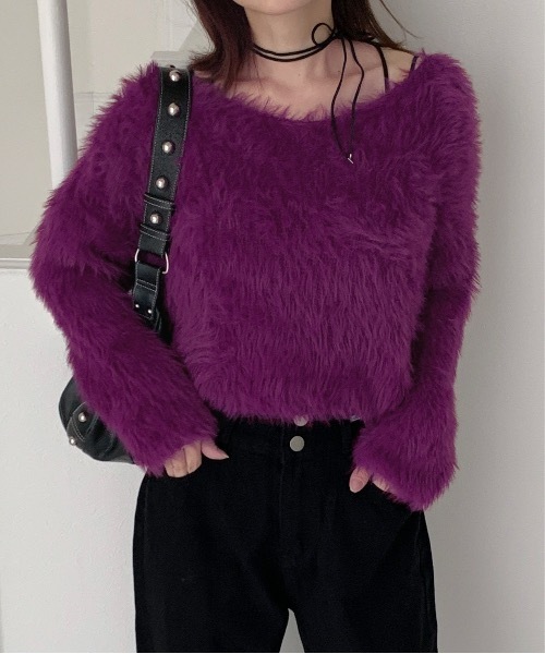 人気商品♡Vネックオフショルニット Vネックセミオフショルニット ｜ ちくちくしない 前後2way クルー