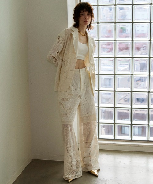 Lace Fabric Flare Pants/レースドッキングフレアパンツ【MAISON