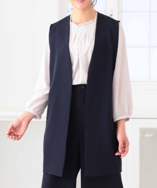 ベスト ジレ 「L〜6L 大きいサイズ」サテンノーカラージレ レディース