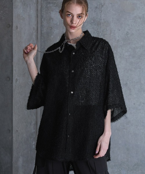 SERACE 七分袖 シャツ 「SERACE」Loose silhouette jacquard shaggy 