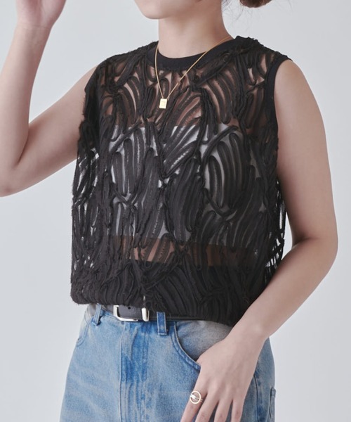 tシャツ 刺繍レースタンクトップ レディース