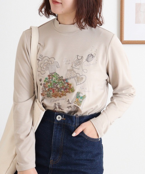 ブローディア BRODIAEA ハイネックカットソー カラフル刺繍 スーパープレミアサーモ （チャコールグレー） tシャツ BRODIAEA ハイネックカットソー カラフル刺繍 スーパー