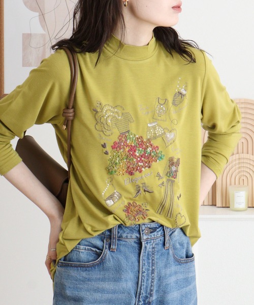 tシャツ BRODIAEA ハイネックカットソー カラフル刺繍 スーパー