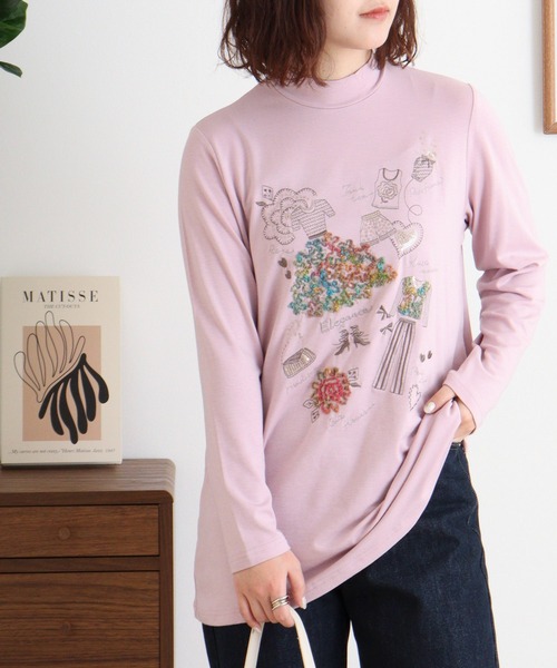 tシャツ BRODIAEA ハイネックカットソー　カラフル刺繍　スーパープレミアサーモ レディース