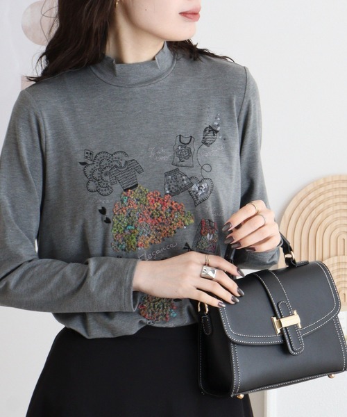 tシャツ BRODIAEA ハイネックカットソー カラフル刺繍 スーパー