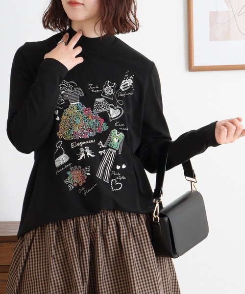 ブローディア BRODIAEA ハイネックカットソー カラフル刺繍 スーパープレミアサーモ （チャコールグレー） tシャツ BRODIAEA ハイネックカットソー カラフル刺繍 スーパー