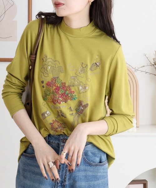 tシャツ BRODIAEA ハイネックカットソー カラフル刺繍 スーパー