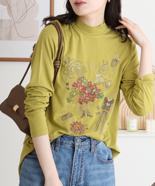 ブローディア BRODIAEA ハイネックカットソー カラフル刺繍 スーパープレミアサーモ （ベージュ） ブローディア BRODIAEA ハイネックカットソー カラフル刺繍