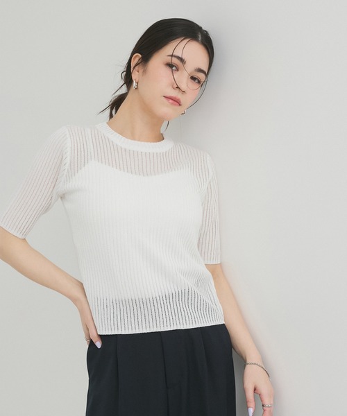 LE CERCLE par rope' tシャツ 針抜きリブ5分袖プルオーバー