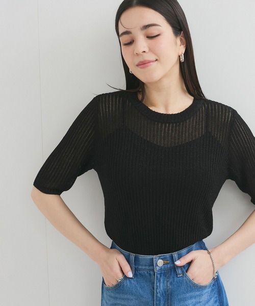 LE CERCLE par rope' tシャツ 針抜きリブ5分袖プルオーバー