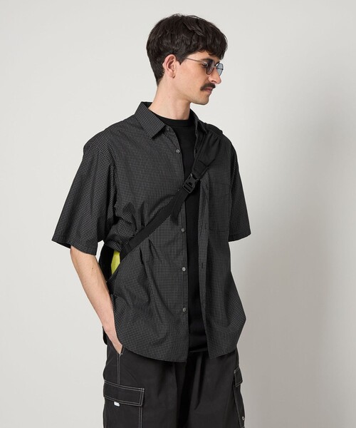 新品　steven alan チェック柄 半袖シャツ Steven Alan＞チェック柄オーバーサイズ半袖シャツ Lサイズ