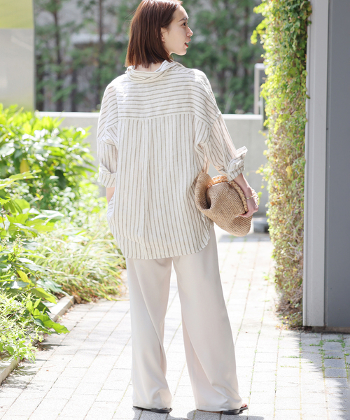 レリューム No.66ストライプフレンチリネンシャツ　ベージュ JOURNAL STANDARD relume ブラウス シャツ 手洗い可 / No.66