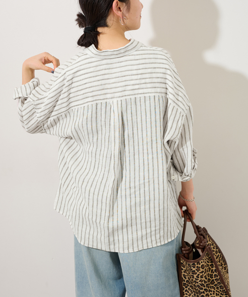 新品タグ付き✨レリューム　No.66ストライプフレンチリネンシャツ　ゆったり 手洗い可 / No.66ストライプフレンチリネンシャツ（シャツ
