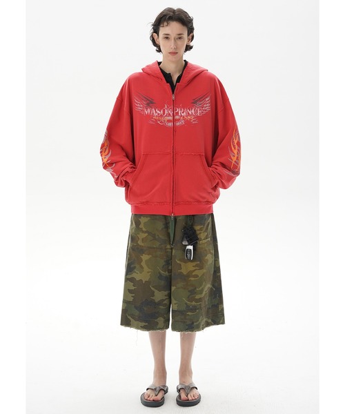 マッセメンシュ  ウール　クロップドパンツ MASONPRINCE カーゴパンツ ルーズフィット カモフラ柄