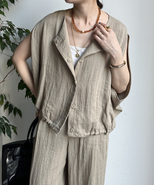未使用品♪ cen. パイピング　リネンライク　ベスト　ジレ ITEMS URBANRESEARCH ベスト ジレ リネンライクジレ レディース
