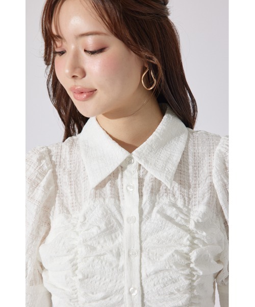 rienda シャツワンピース フロントシャーリングリボンミニハーフ