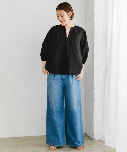 【URBAN　RESEARCH　ROSSO】F by ROSSO　サッカーボリュームスリーブブラウス URBAN RESEARCH ROSSO｜F by ROSSO サッカーボリュームスリーブ