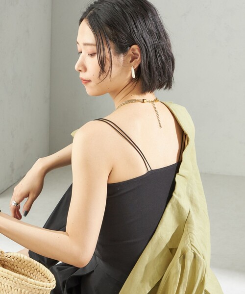キャミソール 「接触冷感」ベア フライス カップ付 2ストラップ キャミ