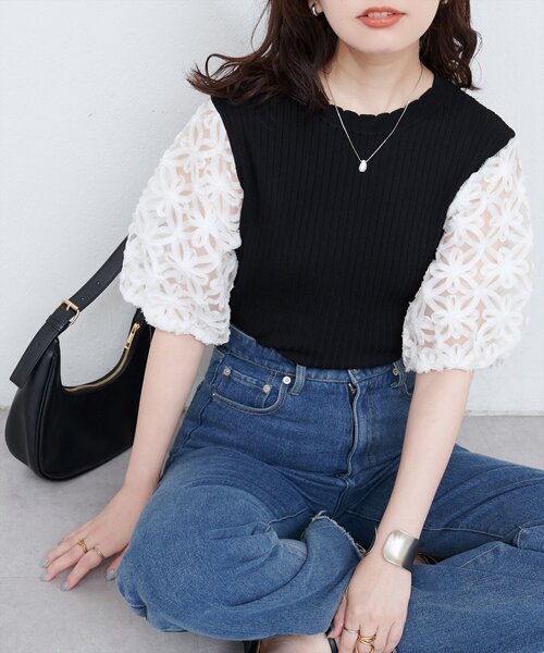 ニット セーター border flower knit レディース セール】レディニットトップ（ニット/セーター）｜flower