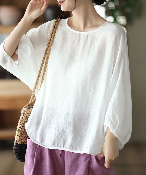 BLANC FICELLE ブラウス シャツ リラクシーシアー ブラウス（七分袖