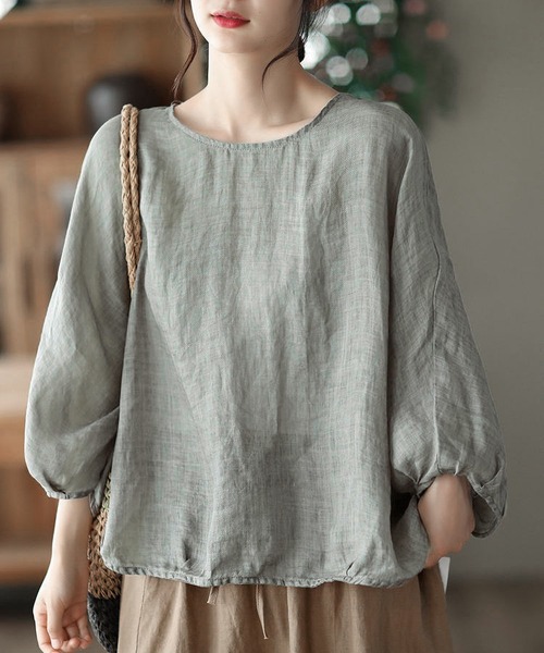 BLANC FICELLE ブラウス シャツ リラクシーシアー ブラウス（七分袖