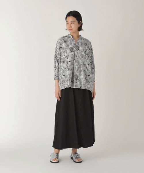 45Rグレー コットン チュニック 七分袖 Aletta vita チュニック 羽織り ジレ 刺繍 両Vネック 綿 インド