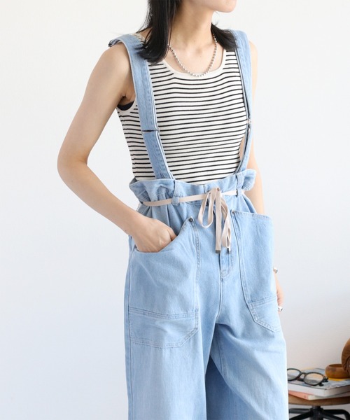 2WAYサスペンダーコットンリネンデニムパンツ 2WAYサスペンダーコットンリネンデニムパンツ | PUAL CE CIN