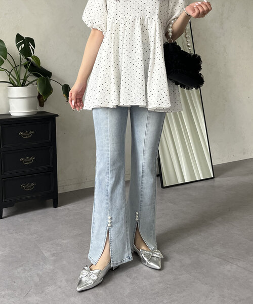 「prose verse」 ブーツカットデニムパンツ LARGE サックスブルー レディース