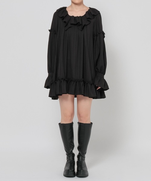 ♡新品タグ付き　ローリーズファーム　フリルチュニックブラウス　ブラック ローリーズファーム フリルチュニックブラウス ブラック - メルカリ