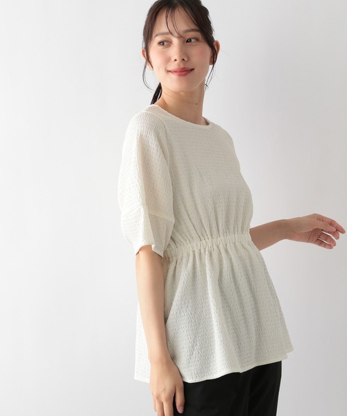 「GLOBAL WORK」 半袖チュニック LARGE アイボリー レディース