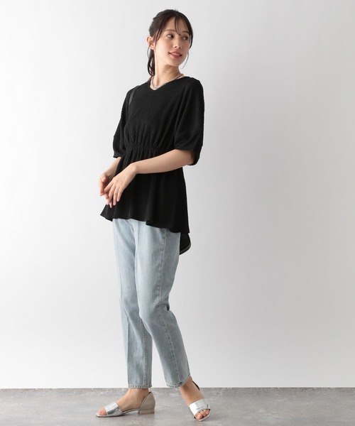 「GLOBAL WORK」 半袖チュニック LARGE アイボリー レディース