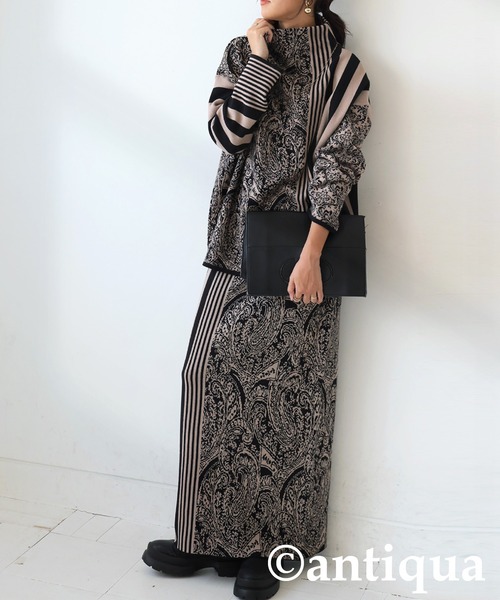 antiqua（アンティカ） スカート 柄切り替えニットスカート : ZOZOTOWN