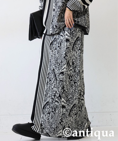 antiqua（アンティカ） スカート 柄切り替えニットスカート : ZOZOTOWN